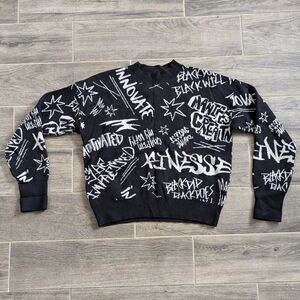 Black History Month Women's Graffiti Scoop Neck Sweater Black  and White  Small